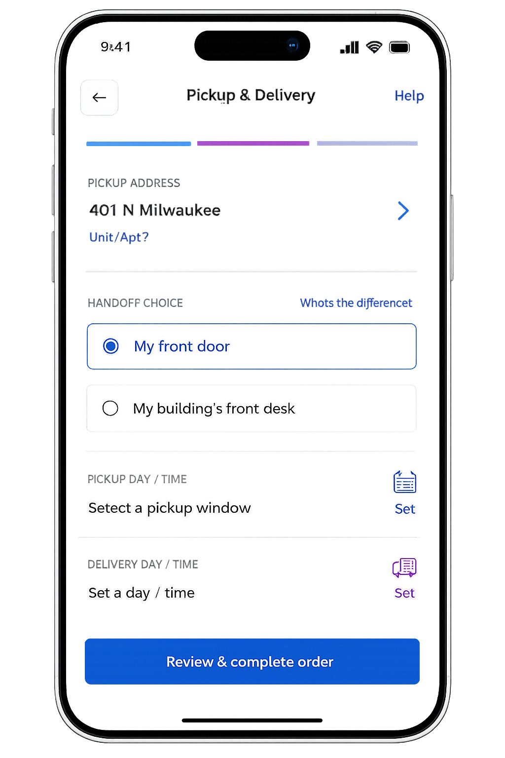 Pickup scheduling screen